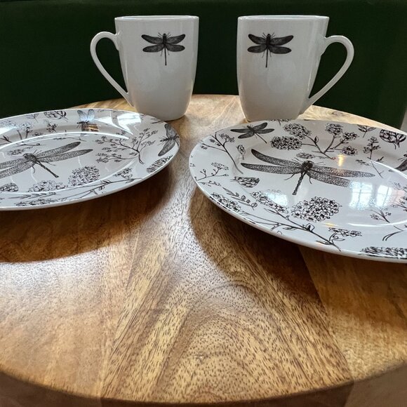 Coffee & Treats For Two (Mugs and Plates for two) Dragonfly Botanical Floral - Picture 4 of 6